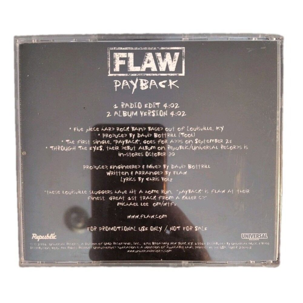 Flaw Payback Radio Promo CD Single 2001 Through The Eyes Nu Metal Rare